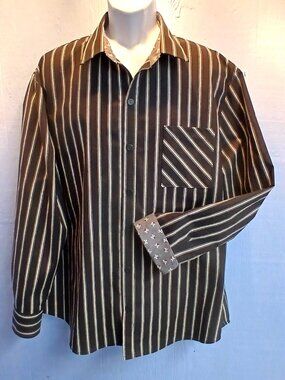 Custom Made Men's Button Up Shirt, Black Stripe, Size XL
